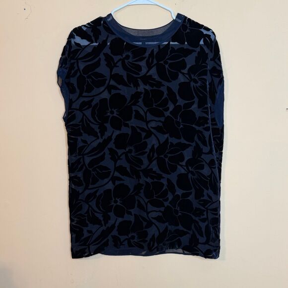 Theory Navy Velvet and Mesh Floral Burnout Sleeveless Top medium shirt - Picture 2 of 6